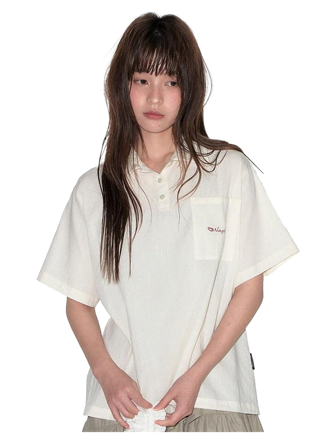 NAPSNAPS Striped Embroidered Spliced Polo Collar Women&