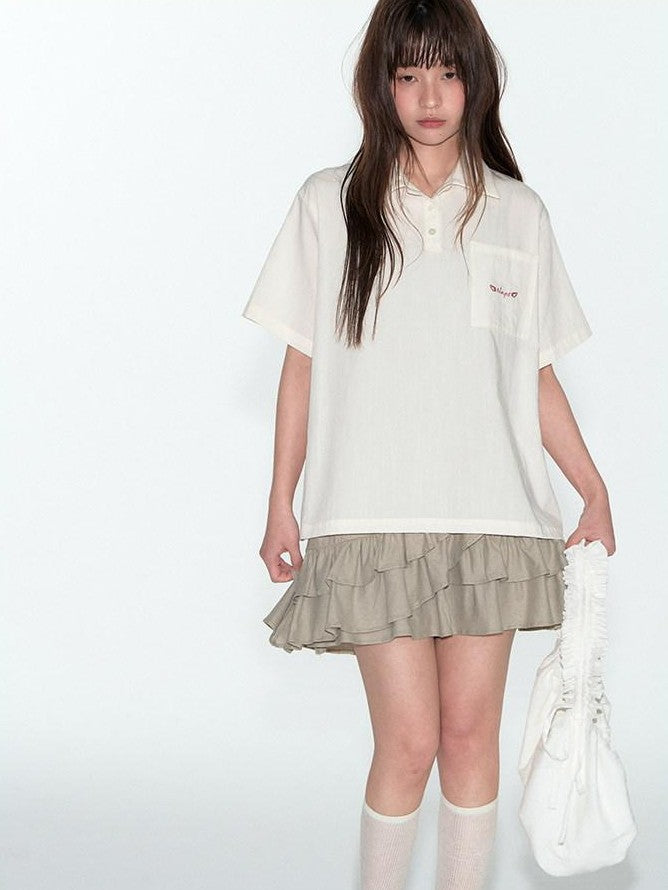 NAPSNAPS Striped Embroidered Spliced Polo Collar Women&