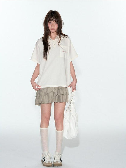 NAPSNAPS Striped Embroidered Spliced Polo Collar Women&