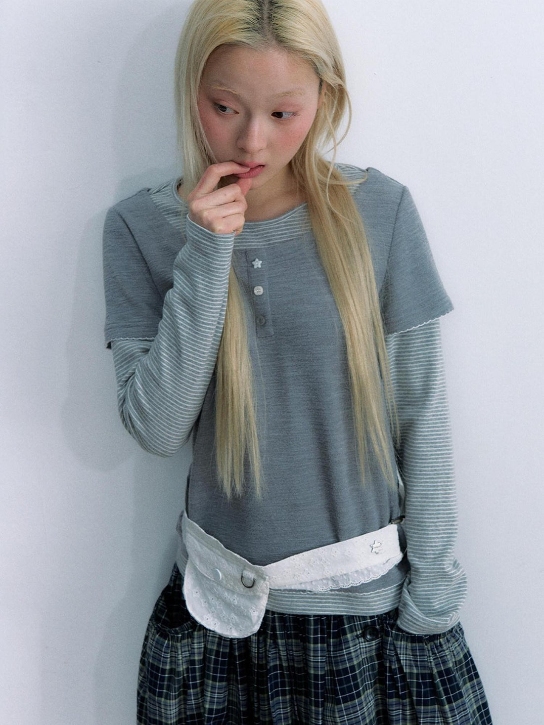 NAPSNAPS Striped Faux Layered Henley Knit Women&