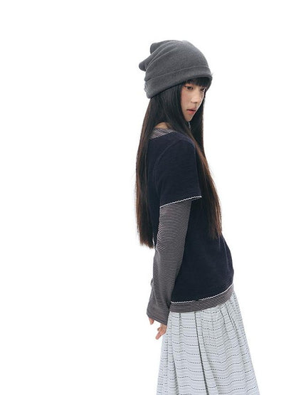 NAPSNAPS Striped Faux Layered Henley Knit Women&