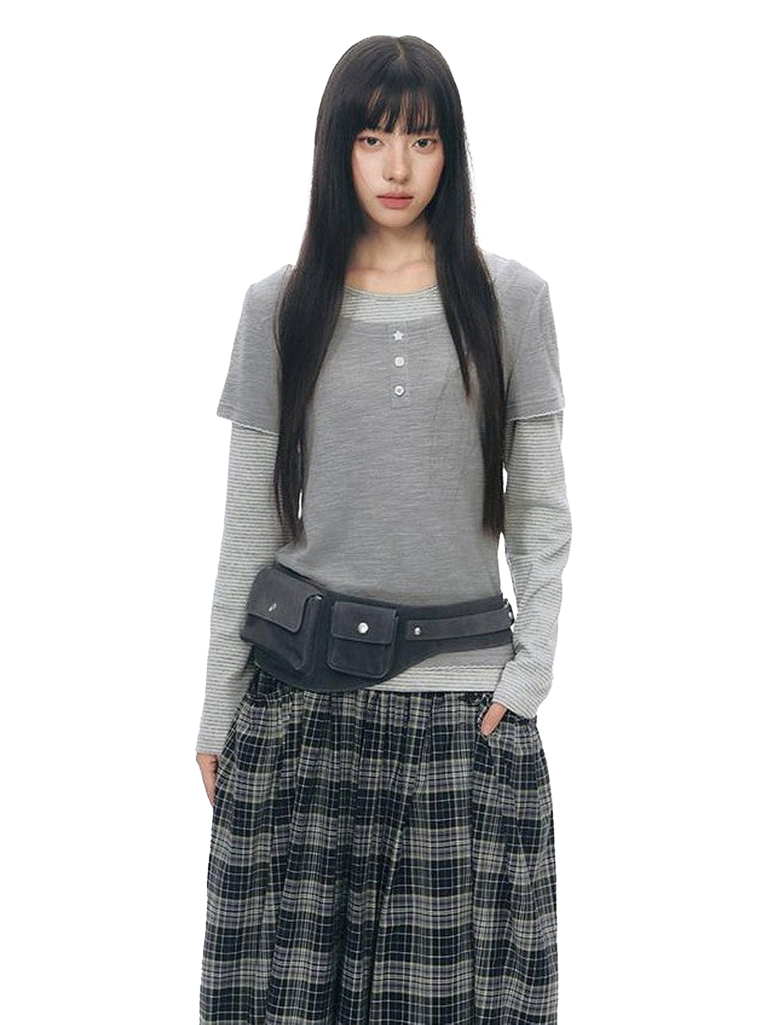 NAPSNAPS Striped Faux Layered Henley Knit Women&