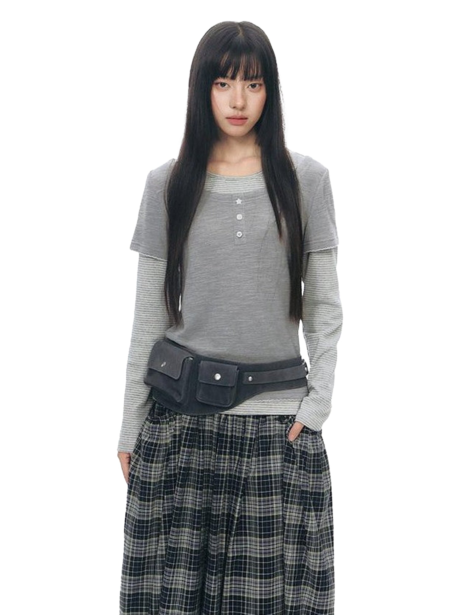 NAPSNAPS Striped Faux Layered Henley Knit Women&