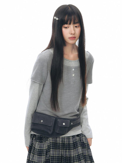NAPSNAPS Striped Faux Layered Henley Knit Women&
