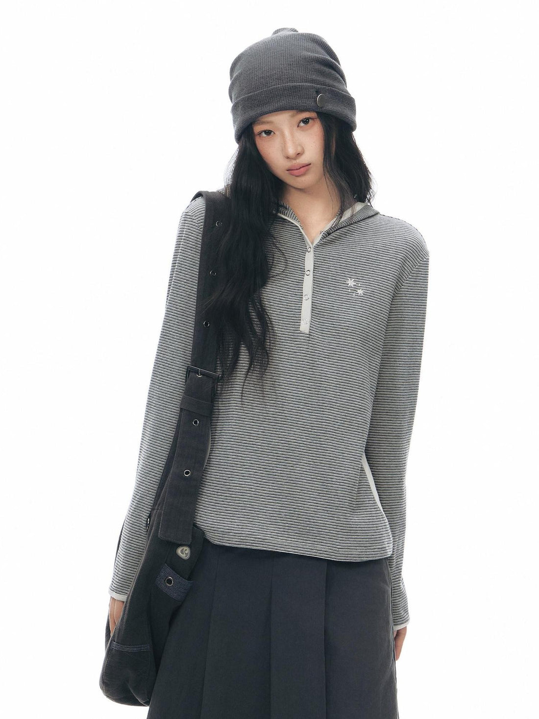 NAPSNAPS Striped Hooded Embroidered Patchwork Women&