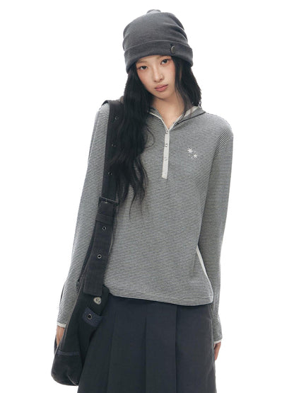NAPSNAPS Striped Hooded Embroidered Patchwork Women&