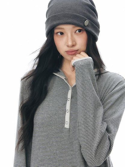 NAPSNAPS Striped Hooded Embroidered Patchwork Women&