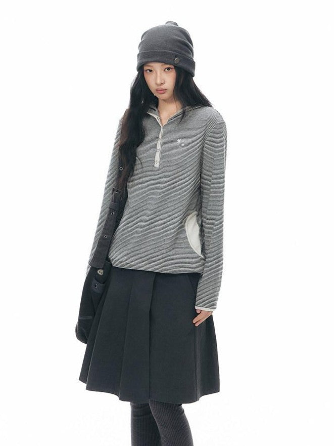 NAPSNAPS Striped Hooded Embroidered Patchwork Women&