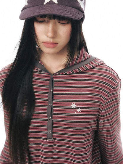 NAPSNAPS Striped Hooded Embroidered Patchwork Women&