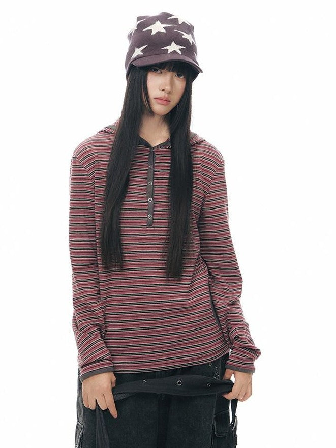 NAPSNAPS Striped Hooded Embroidered Patchwork Women&