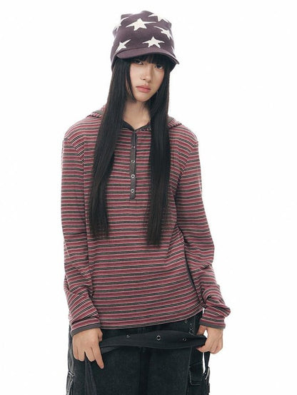 NAPSNAPS Striped Hooded Embroidered Patchwork Women&