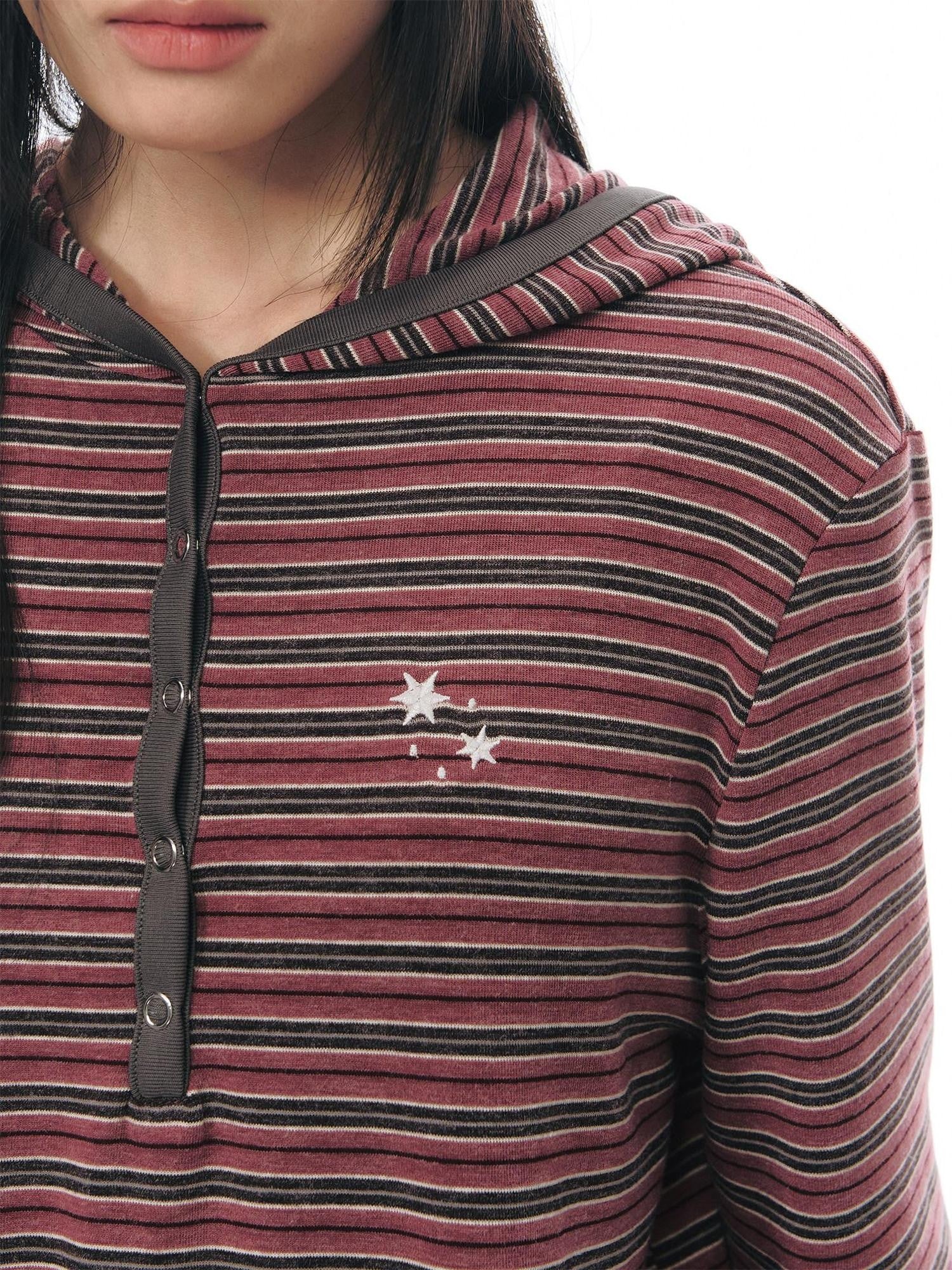 NAPSNAPS Striped Hooded Embroidered Patchwork Women&