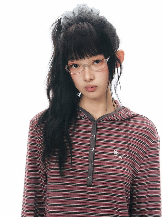 NAPSNAPS Striped Hooded Embroidered Patchwork Women&