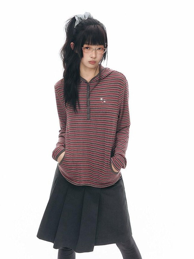 NAPSNAPS Striped Hooded Embroidered Patchwork Women&