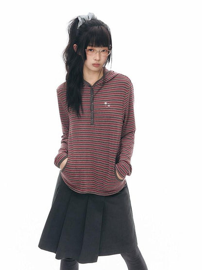 NAPSNAPS Striped Hooded Embroidered Patchwork Women&