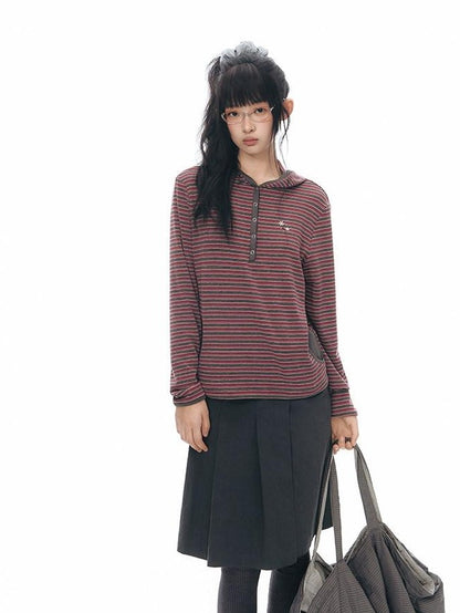 NAPSNAPS Striped Hooded Embroidered Patchwork Women&