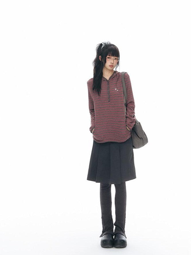 NAPSNAPS Striped Hooded Embroidered Patchwork Women&