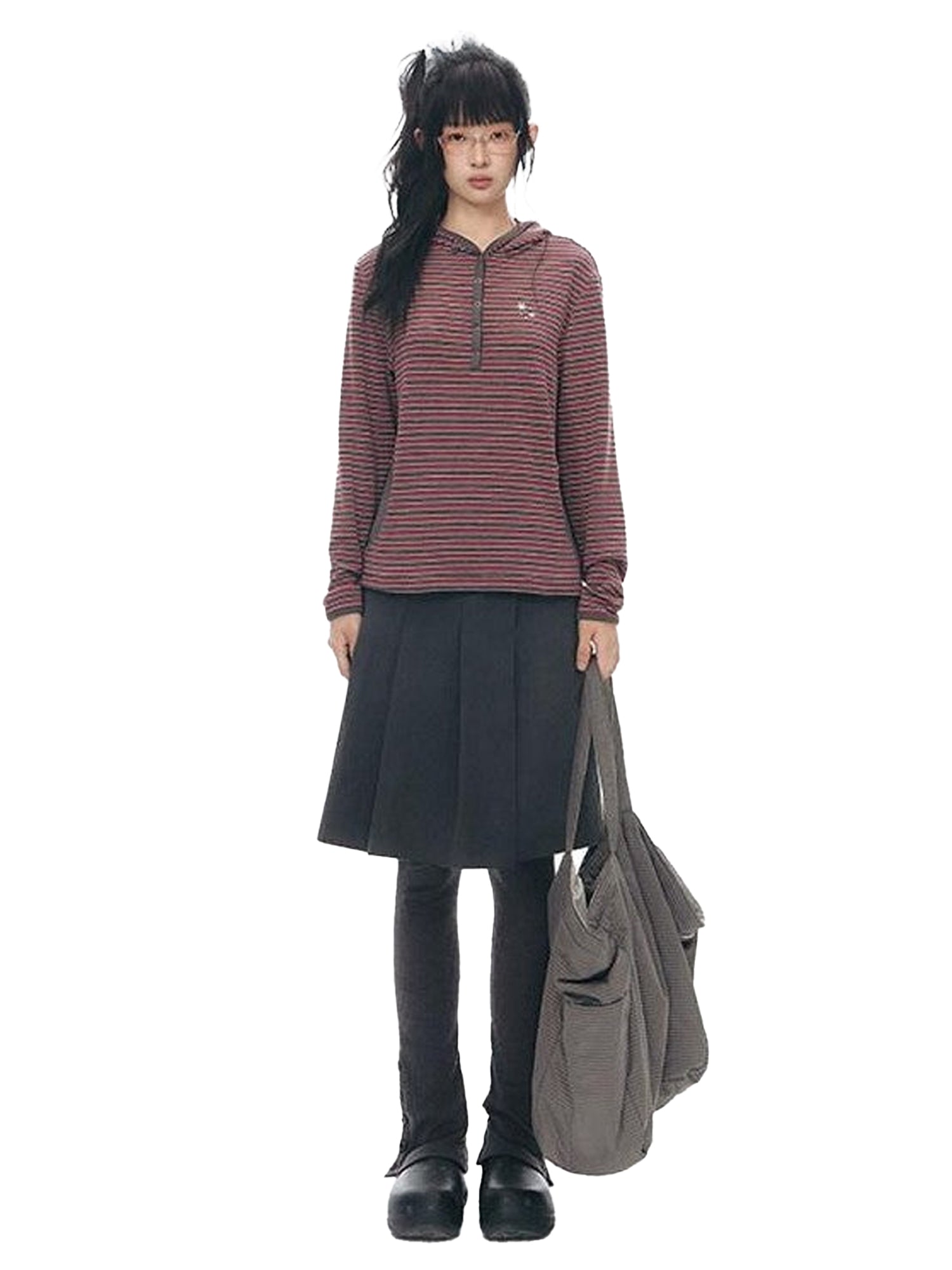 NAPSNAPS Striped Hooded Embroidered Patchwork Women&