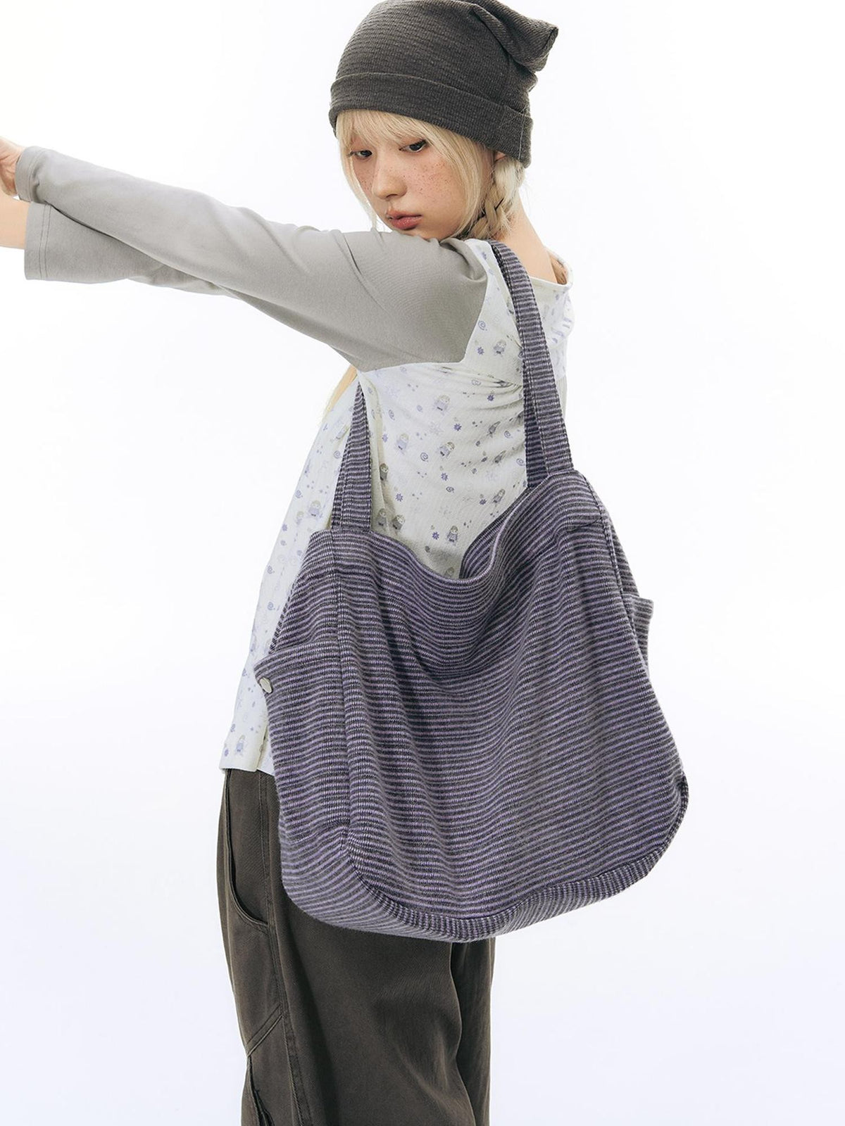 NAPSNAPS Striped Knit Single Shoulder Women&