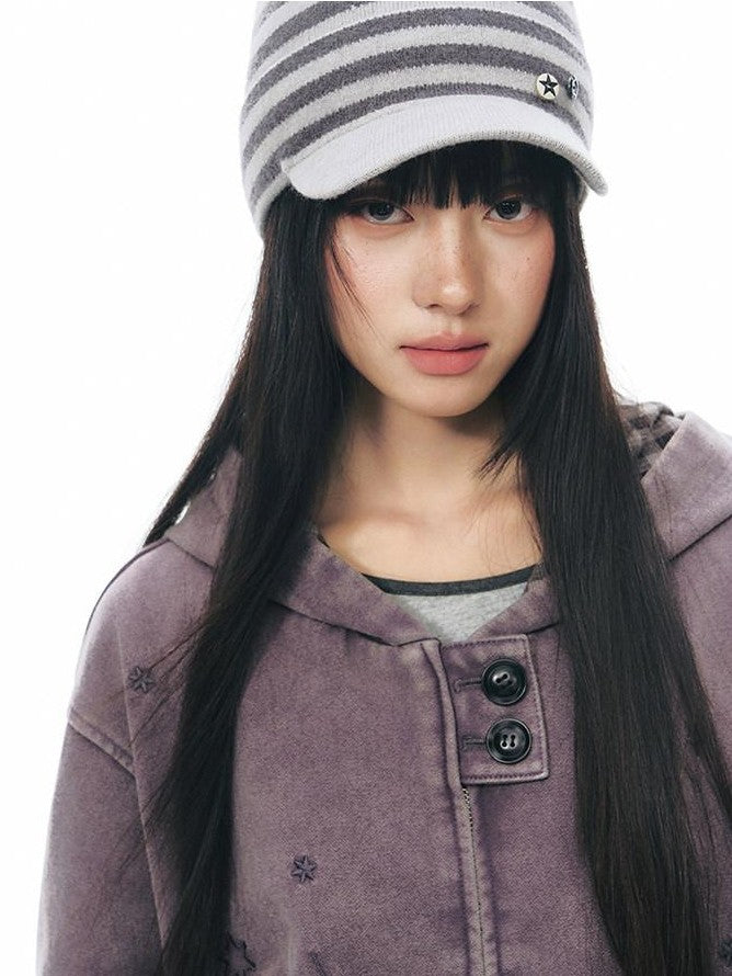 NAPSNAPS Striped Knitted Button Closure Flat Brim Women&