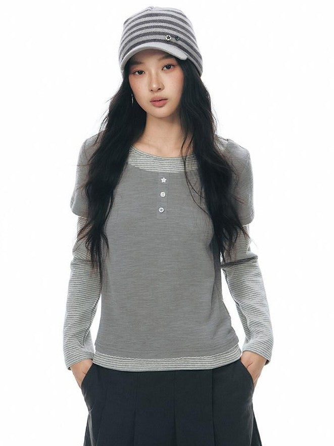 NAPSNAPS Striped Knitted Button Closure Flat Brim Women&