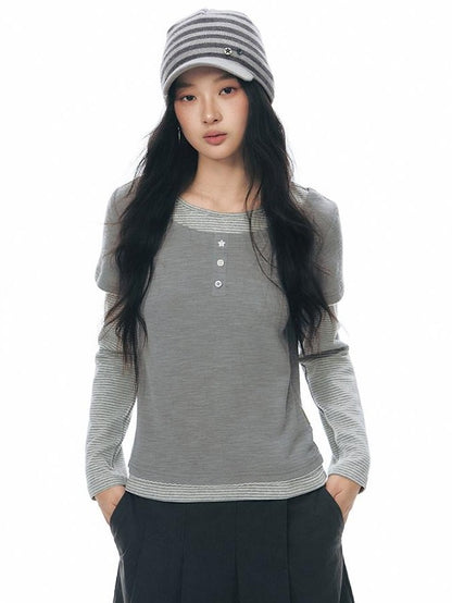 NAPSNAPS Striped Knitted Button Closure Flat Brim Women&