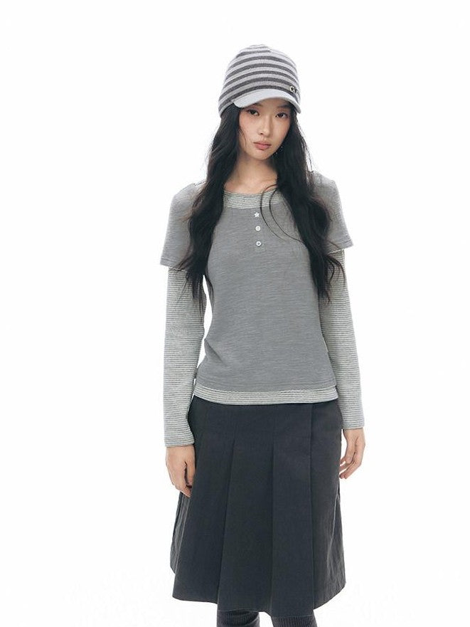 NAPSNAPS Striped Knitted Button Closure Flat Brim Women&
