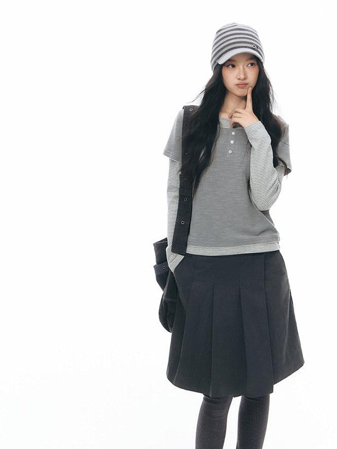 NAPSNAPS Striped Knitted Button Closure Flat Brim Women&