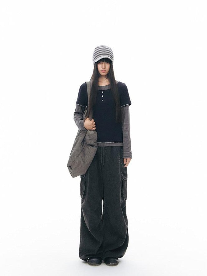 NAPSNAPS Striped Knitted Button Closure Flat Brim Women&