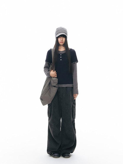 NAPSNAPS Striped Knitted Button Closure Flat Brim Women&