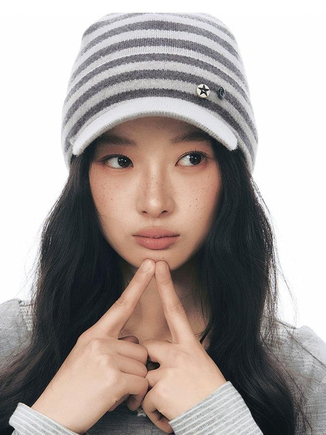 NAPSNAPS Striped Knitted Button Closure Flat Brim Women&