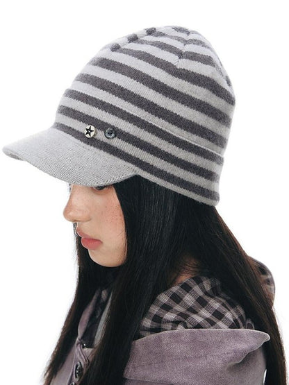 NAPSNAPS Striped Knitted Button Closure Flat Brim Women&