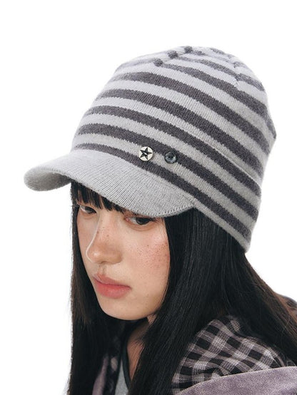 NAPSNAPS Striped Knitted Button Closure Flat Brim Women&