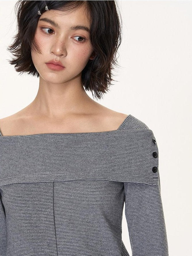 NAPSNAPS Striped One Shoulder Spliced Embroidery Women&