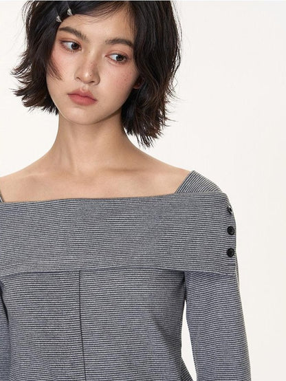 NAPSNAPS Striped One Shoulder Spliced Embroidery Women&