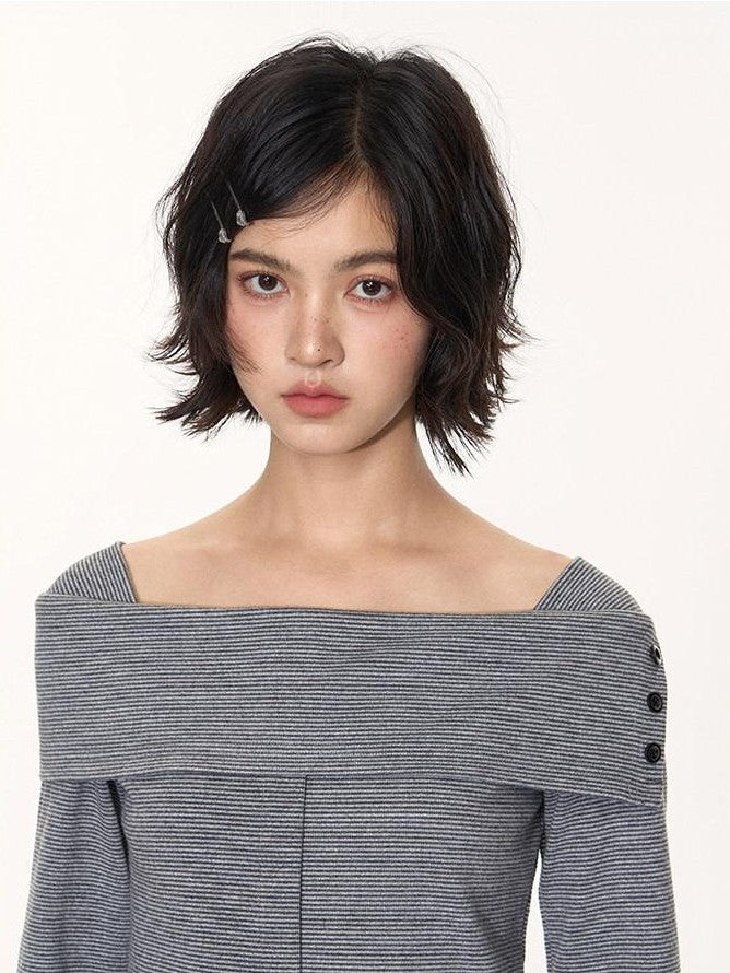 NAPSNAPS Striped One Shoulder Spliced Embroidery Women&