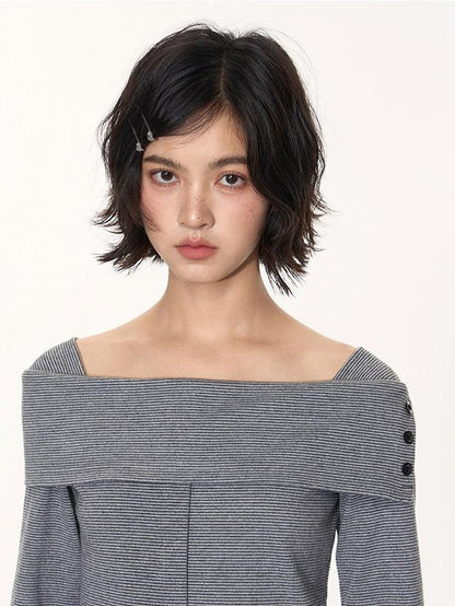 NAPSNAPS Striped One Shoulder Spliced Embroidery Women&