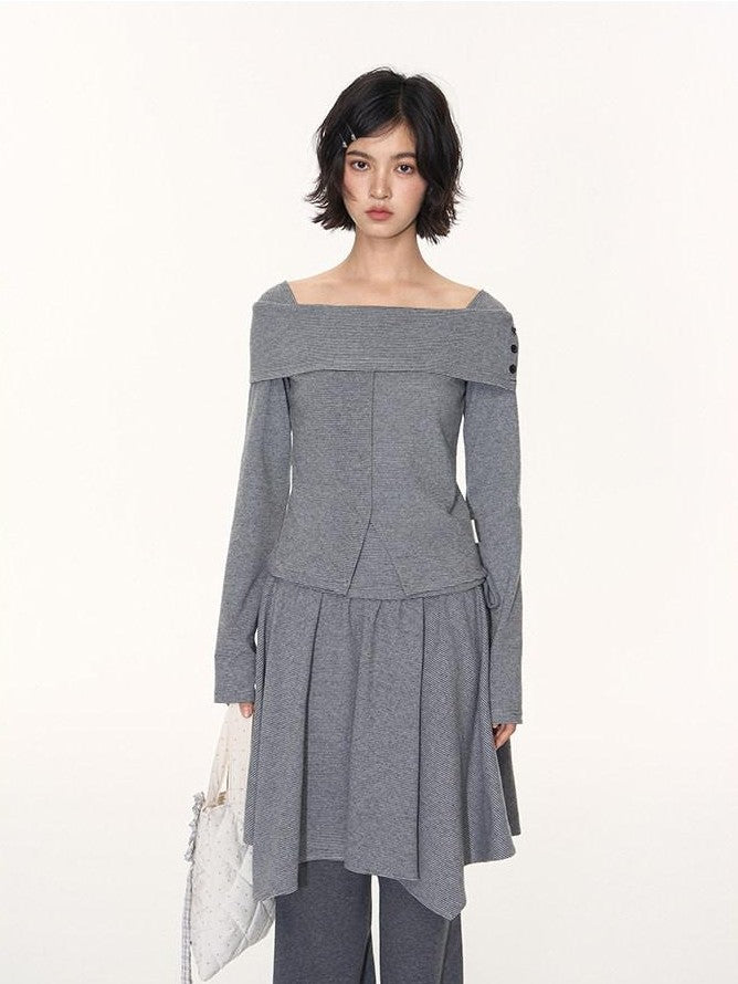 NAPSNAPS Striped One Shoulder Spliced Embroidery Women&