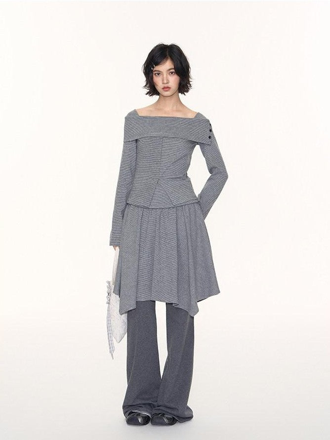 NAPSNAPS Striped One Shoulder Spliced Embroidery Women&