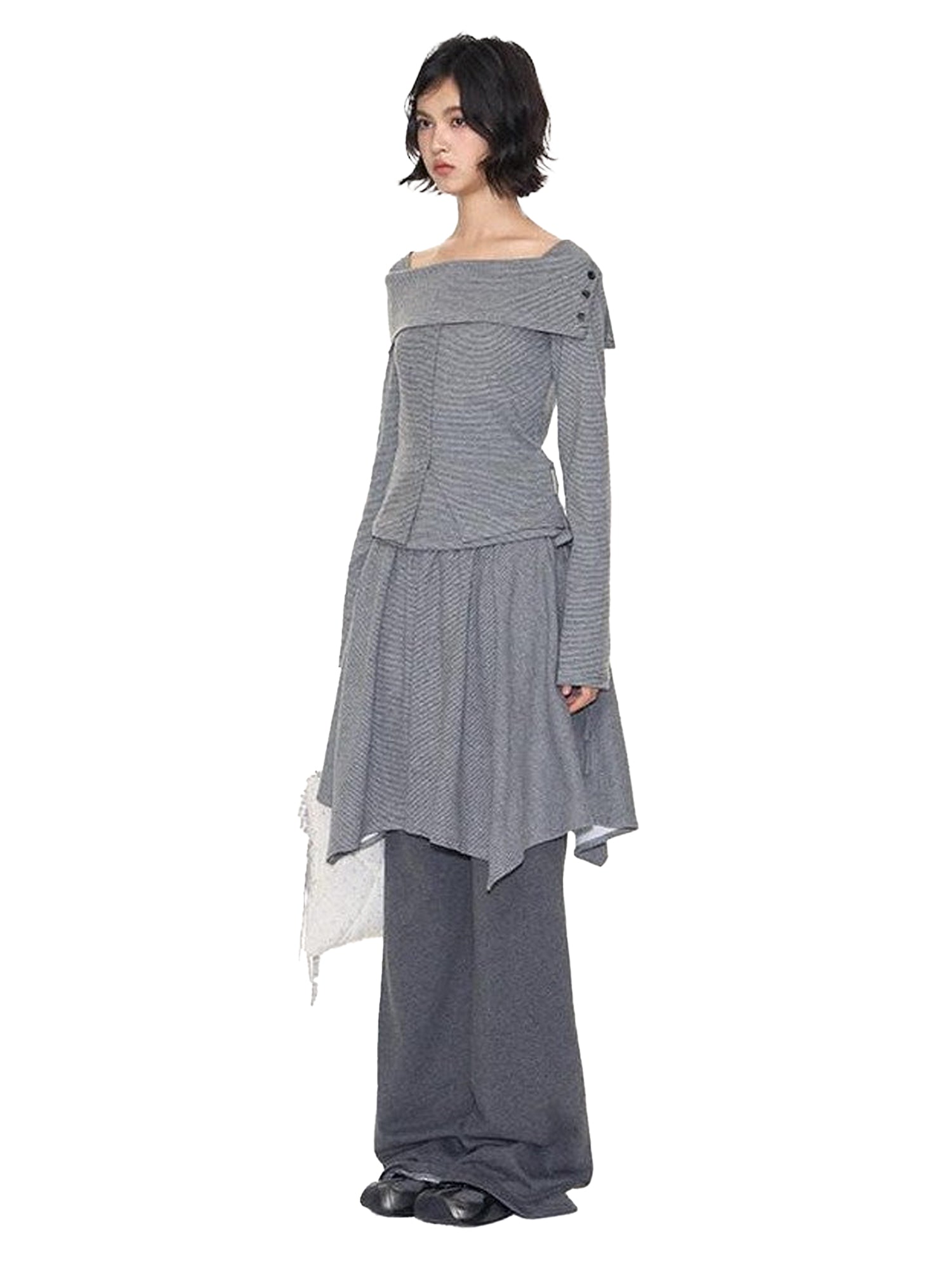 NAPSNAPS Striped One Shoulder Spliced Embroidery Women&