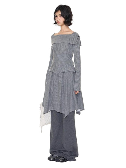 NAPSNAPS Striped One Shoulder Spliced Embroidery Women&