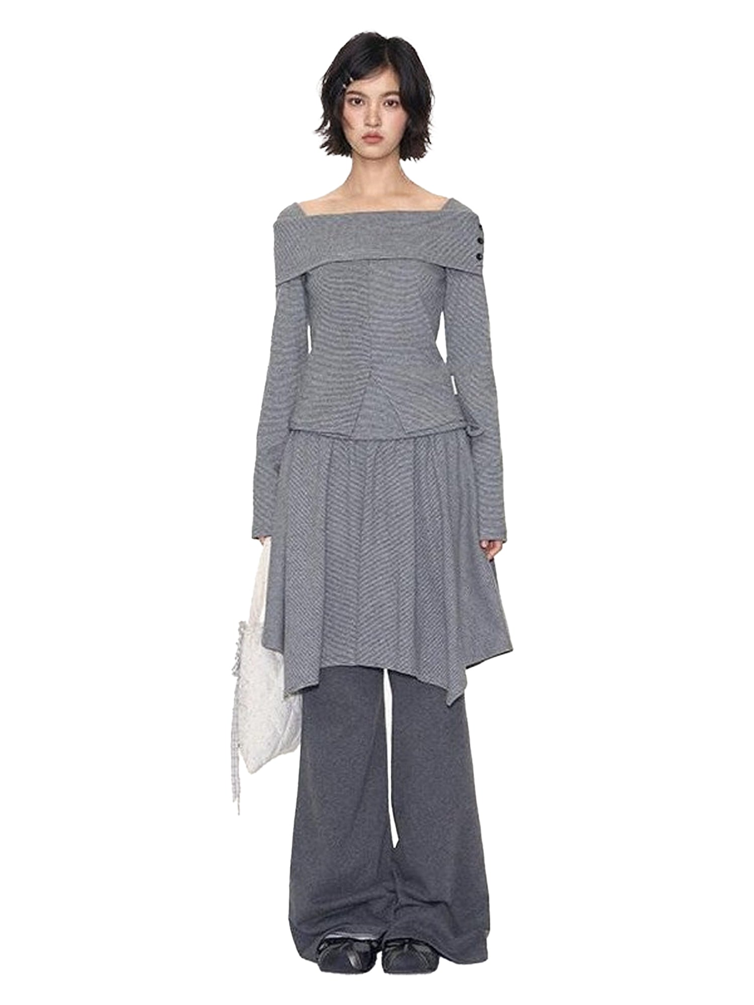 NAPSNAPS Striped One Shoulder Spliced Embroidery Women&