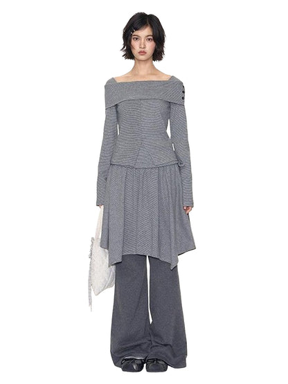 NAPSNAPS Striped One Shoulder Spliced Embroidery Women&