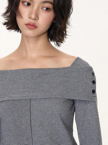 NAPSNAPS Striped One Shoulder Spliced Embroidery Women&