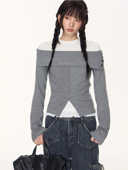 NAPSNAPS Striped One Shoulder Spliced Embroidery Women&