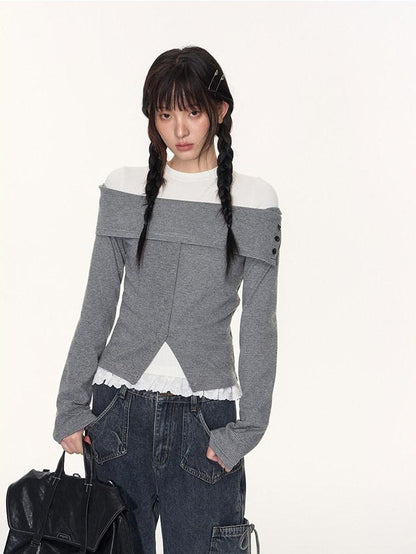 NAPSNAPS Striped One Shoulder Spliced Embroidery Women&