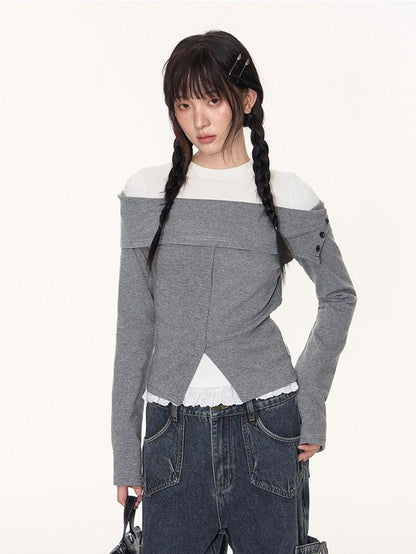 NAPSNAPS Striped One Shoulder Spliced Embroidery Women&