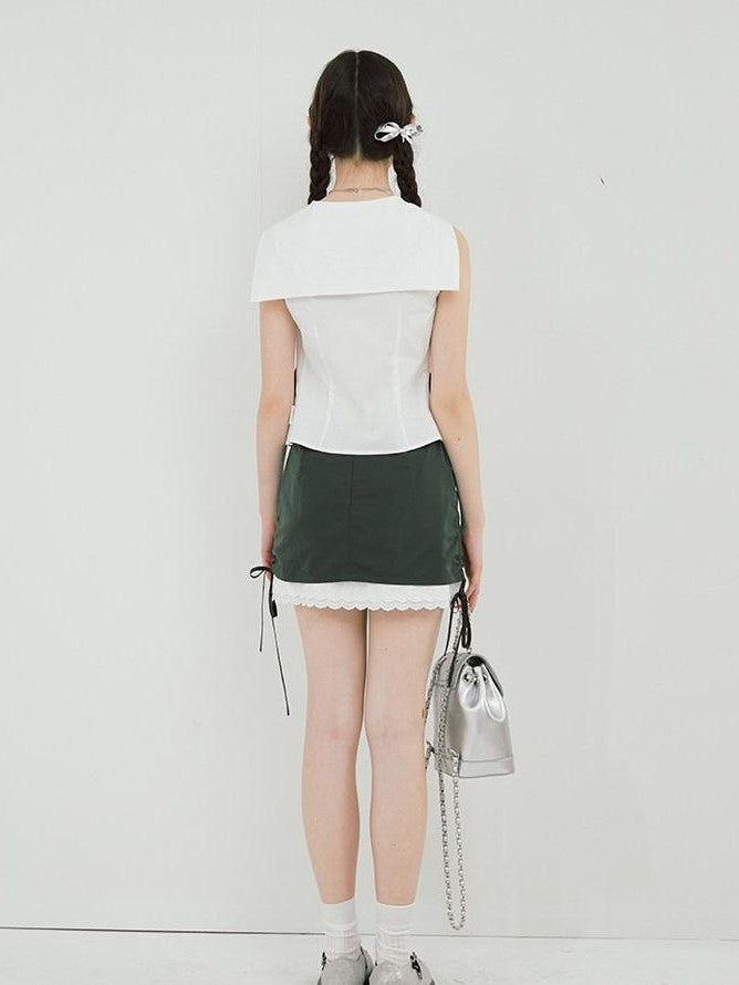 NAPSNAPS Striped Sailor Collar Shirred Waist Women&