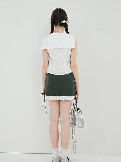 NAPSNAPS Striped Sailor Collar Shirred Waist Women&