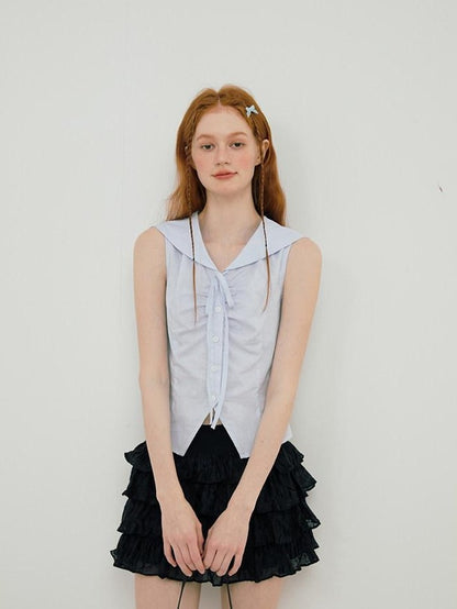 NAPSNAPS Striped Sailor Collar Shirred Waist Women&